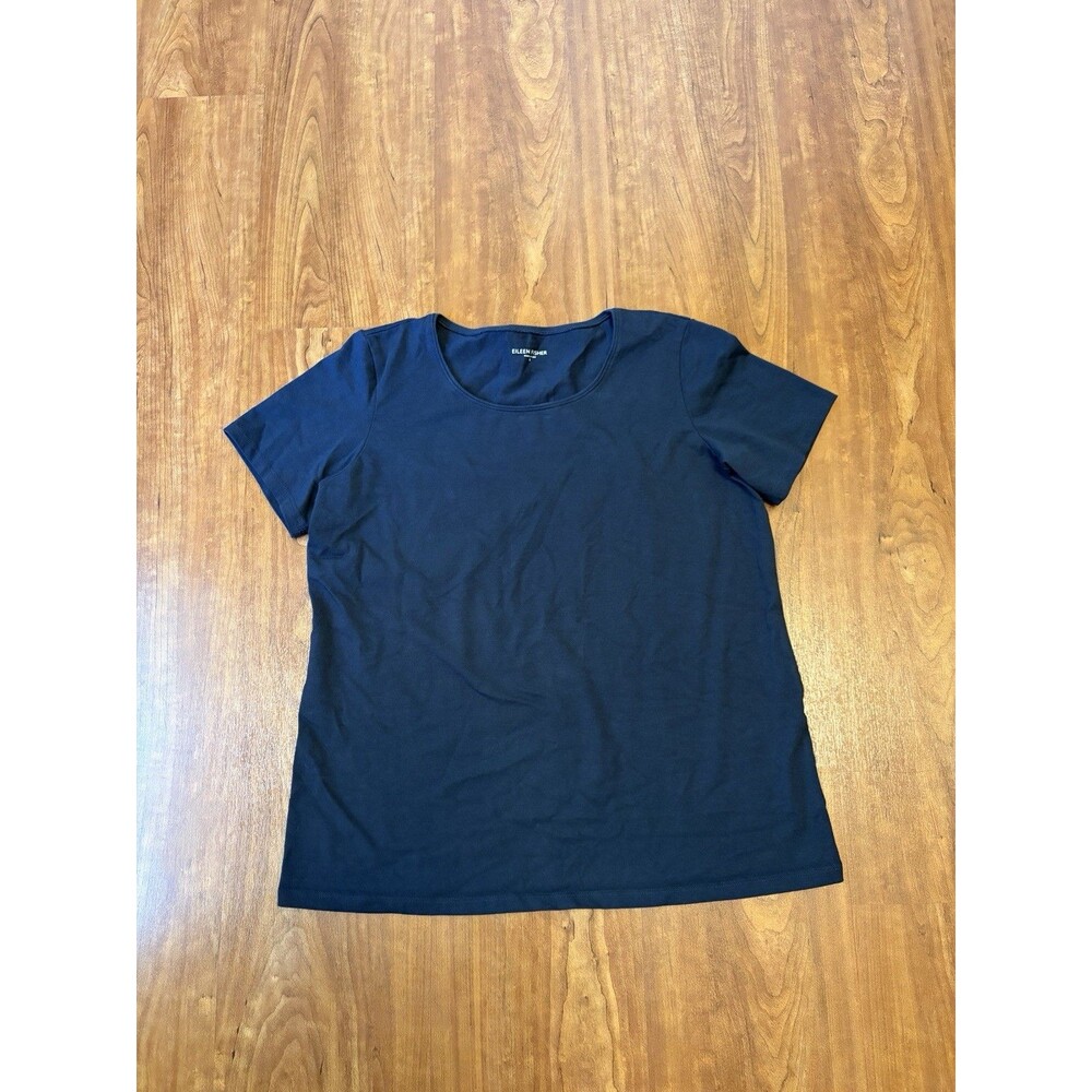 Eileen Fisher Blue Round Neck Basic Prima Cotton T-Shirt Navy Blue Women's S